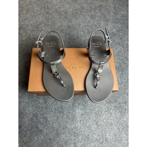 Coach Shoes - Coach Plato Metallic Jelly Sandals Gunmetal Thong Ankle Strap Size 5M S1
